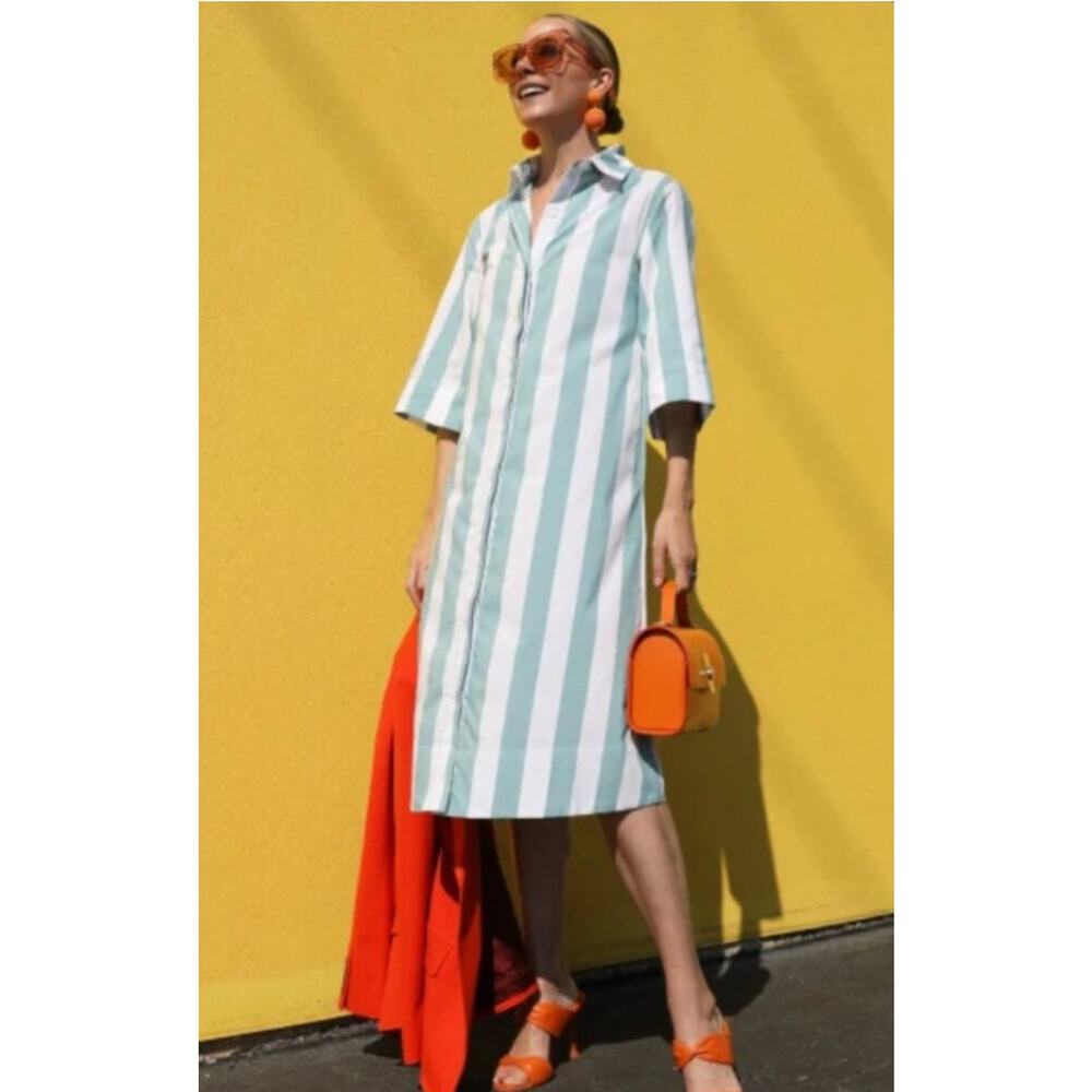 NWOT LAKE Marnie Kaftan Dress European Azure Cabana Stripe Button Down Small